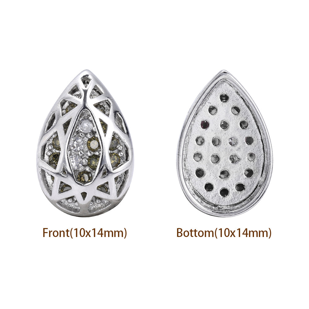 Drop Shape Imitation Rhodium Plated High-Quality Sew-on Alloy Charms Inlaid Cubic Zirconia