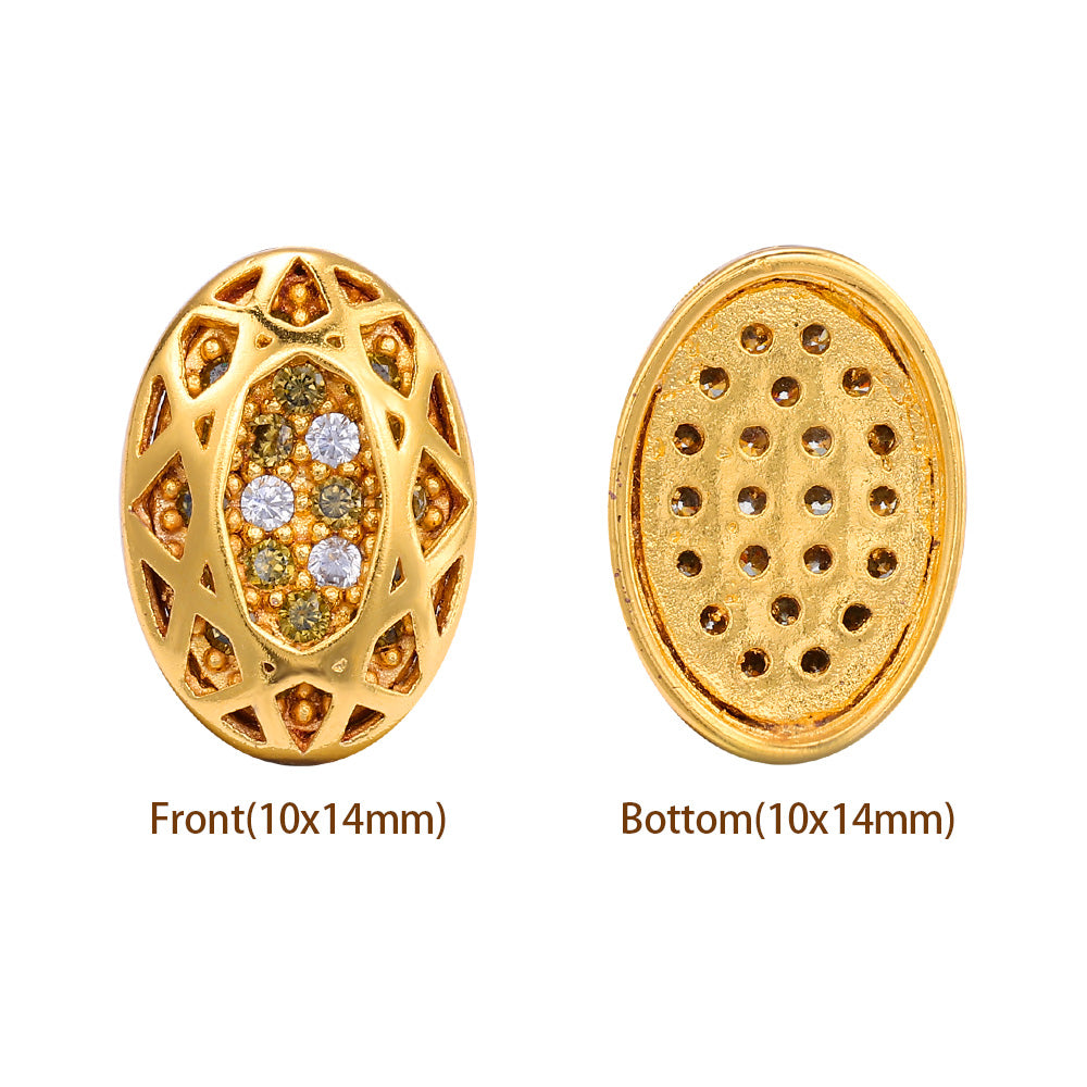 Oval Shape Golden Plated High-Quality Sew-on Alloy Charms Inlaid Cubic Zirconia