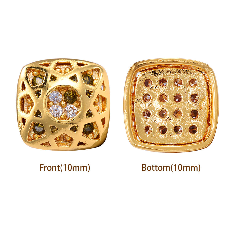 Cushion Square Shape Golden Plated High-Quality Sew-on Alloy Charms Inlaid Cubic Zirconia WholesaleRhinestone