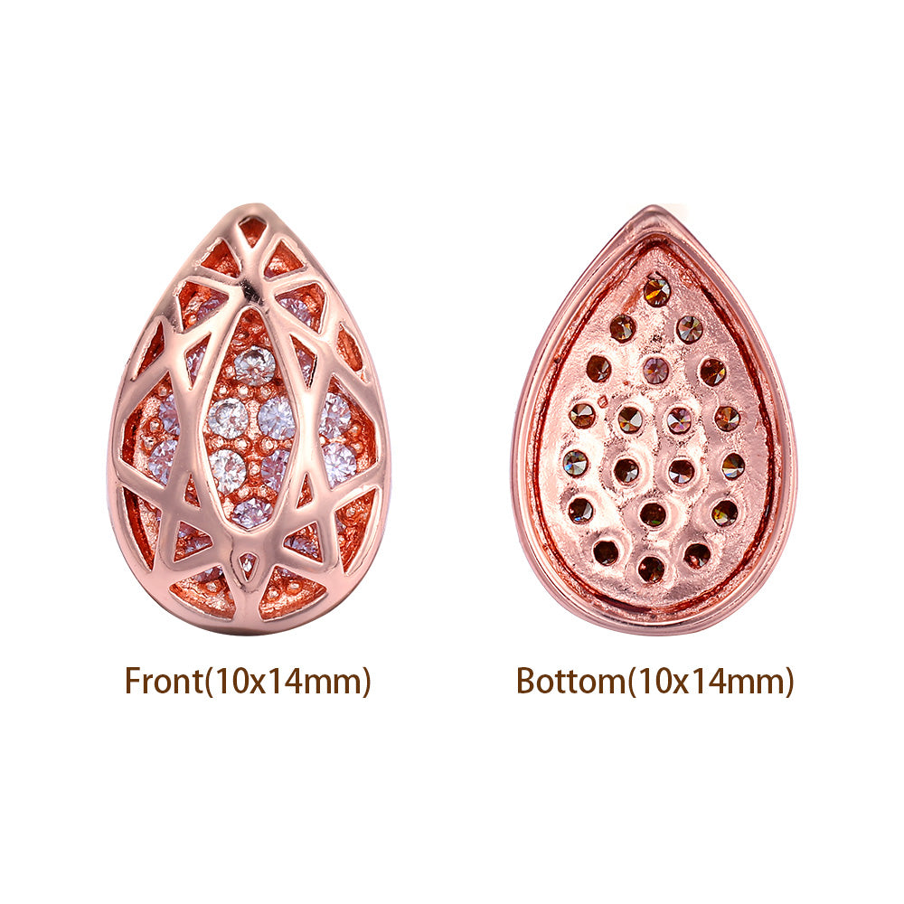 Drop Shape Rose Gold Plated High-Quality Sew-on Alloy Charms Inlaid Cubic Zirconia