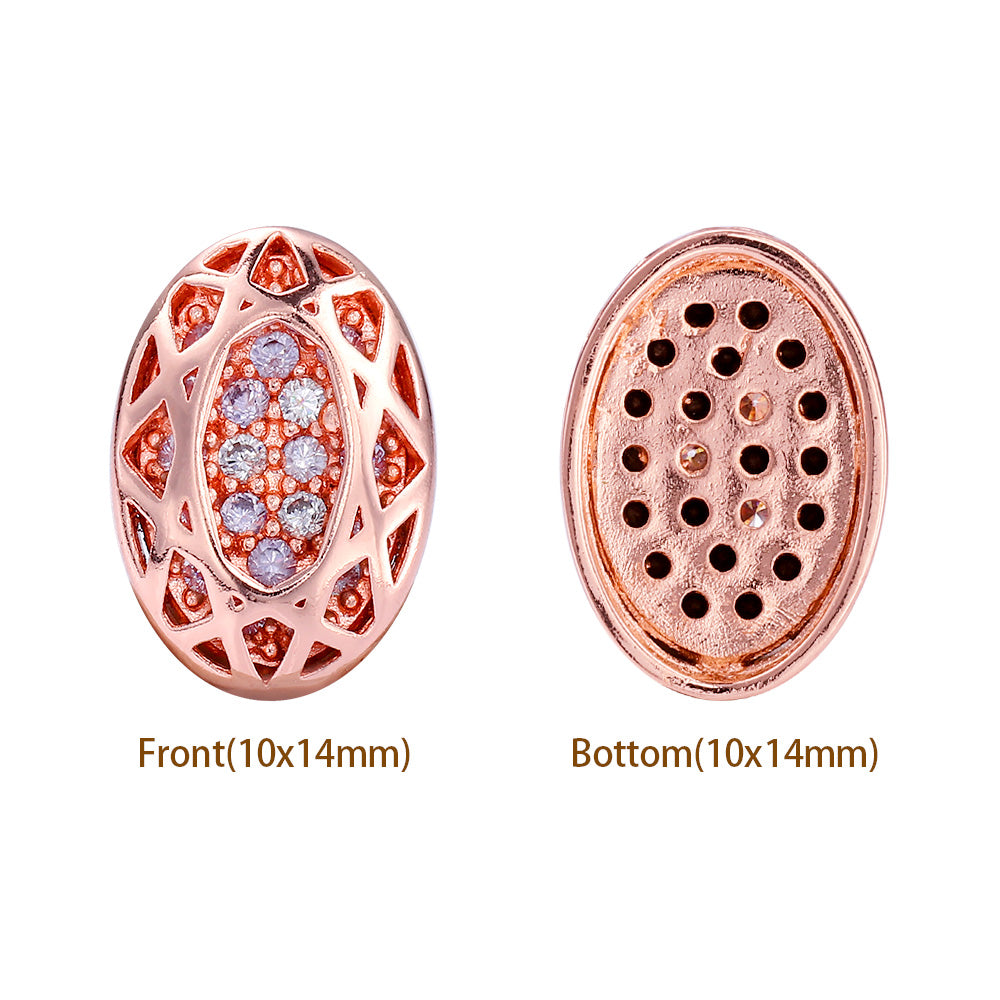 Oval Shape Rose Gold Plated High-Quality Sew-on Alloy Charms Inlaid Cubic Zirconia