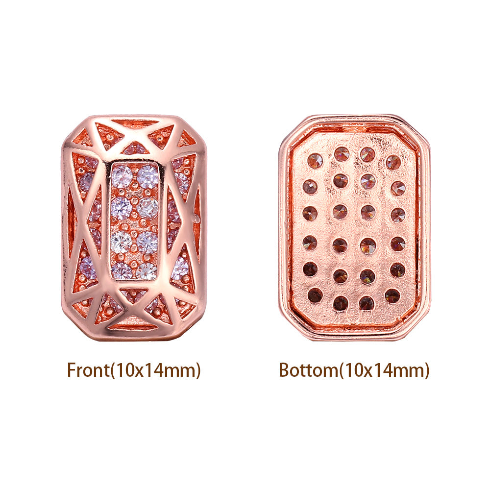 Octagon Shape Rose Gold Plated High-Quality Sew-on Alloy Charms Inlaid Cubic Zirconia