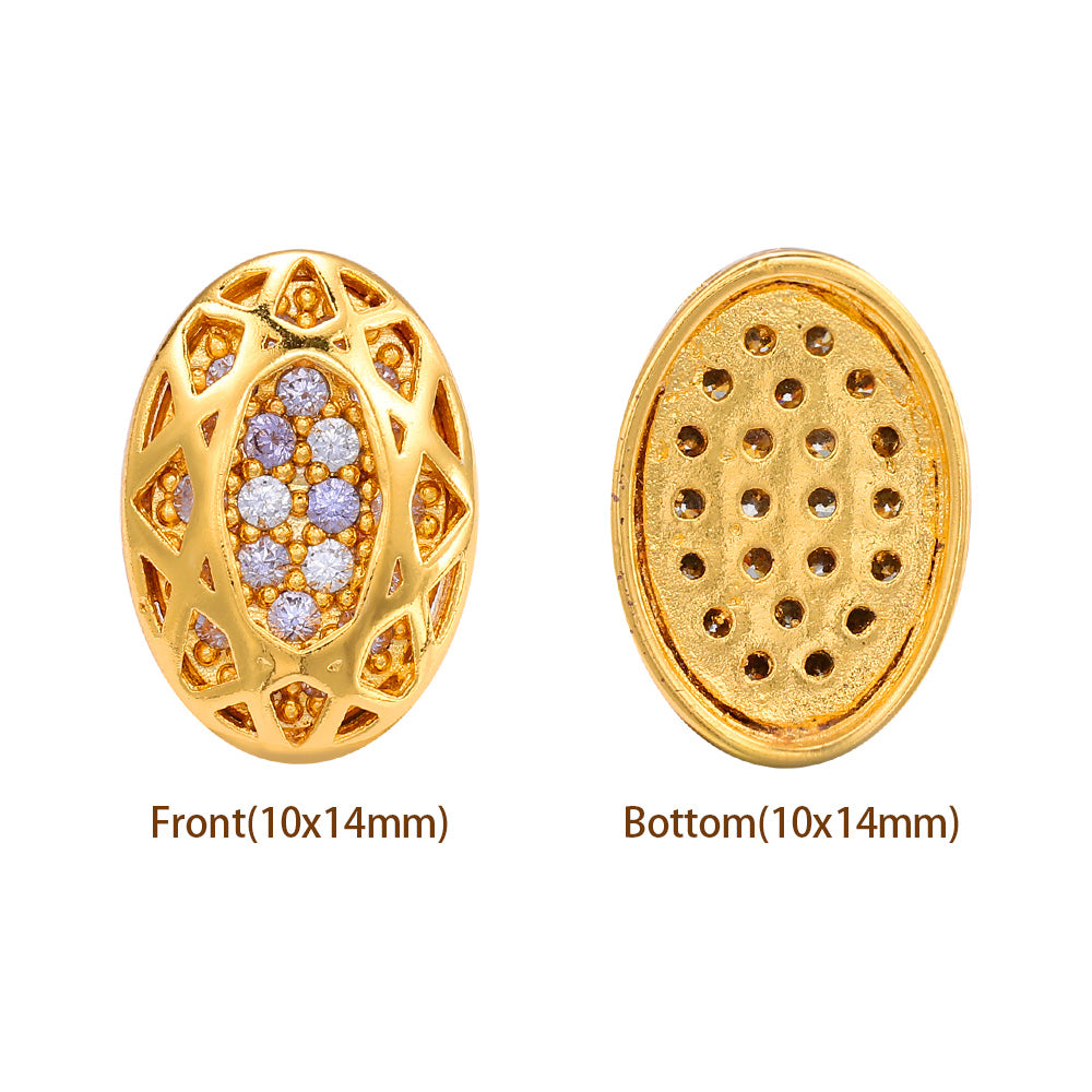 Oval Shape Golden Plated High-Quality Sew-on Alloy Charms Inlaid Cubic Zirconia