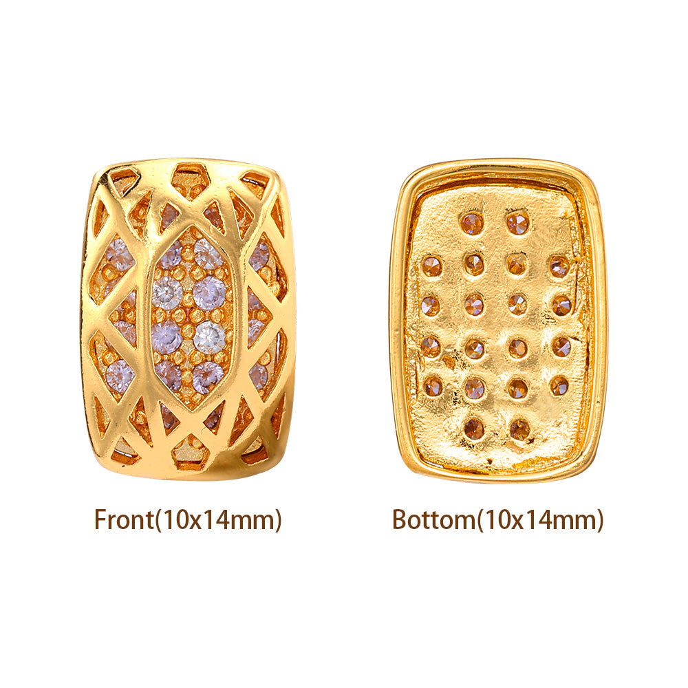 Cushion Rectangle Shape Golden Plated High-Quality Sew-on Alloy Charms Inlaid Cubic Zirconia