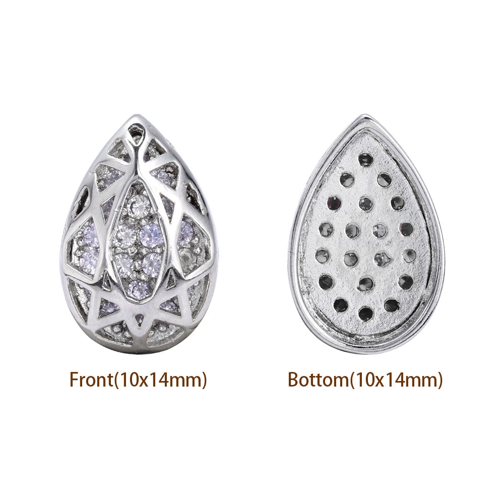 Drop Shape Imitation Rhodium Plated High-Quality Sew-on Alloy Charms Inlaid Cubic Zirconia