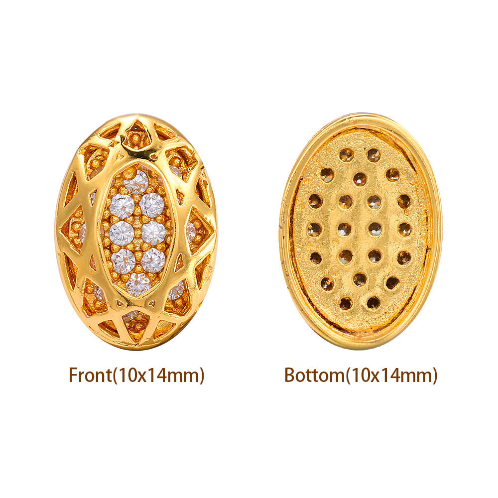 Oval Shape Golden Plated High-Quality Sew-on Alloy Charms Inlaid Cubic Zirconia