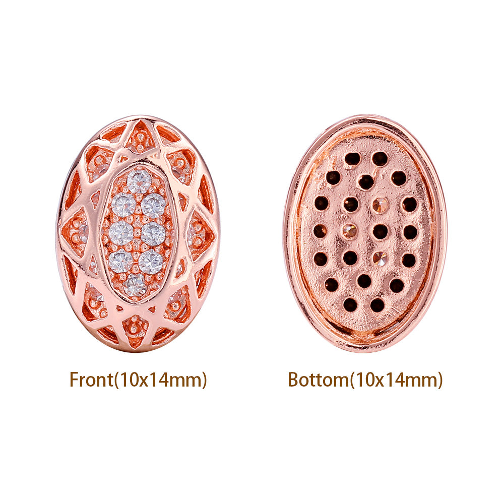 Oval Shape Rose Gold Plated High-Quality Sew-on Alloy Charms Inlaid Cubic Zirconia