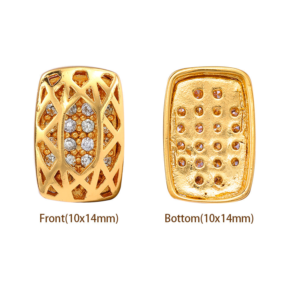 Cushion Rectangle Shape Golden Plated High-Quality Sew-on Alloy Charms Inlaid Cubic Zirconia