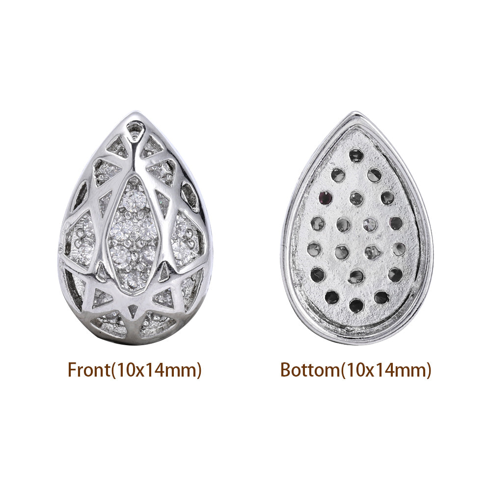 Drop Shape Imitation Rhodium Plated High-Quality Sew-on Alloy Charms Inlaid Cubic Zirconia