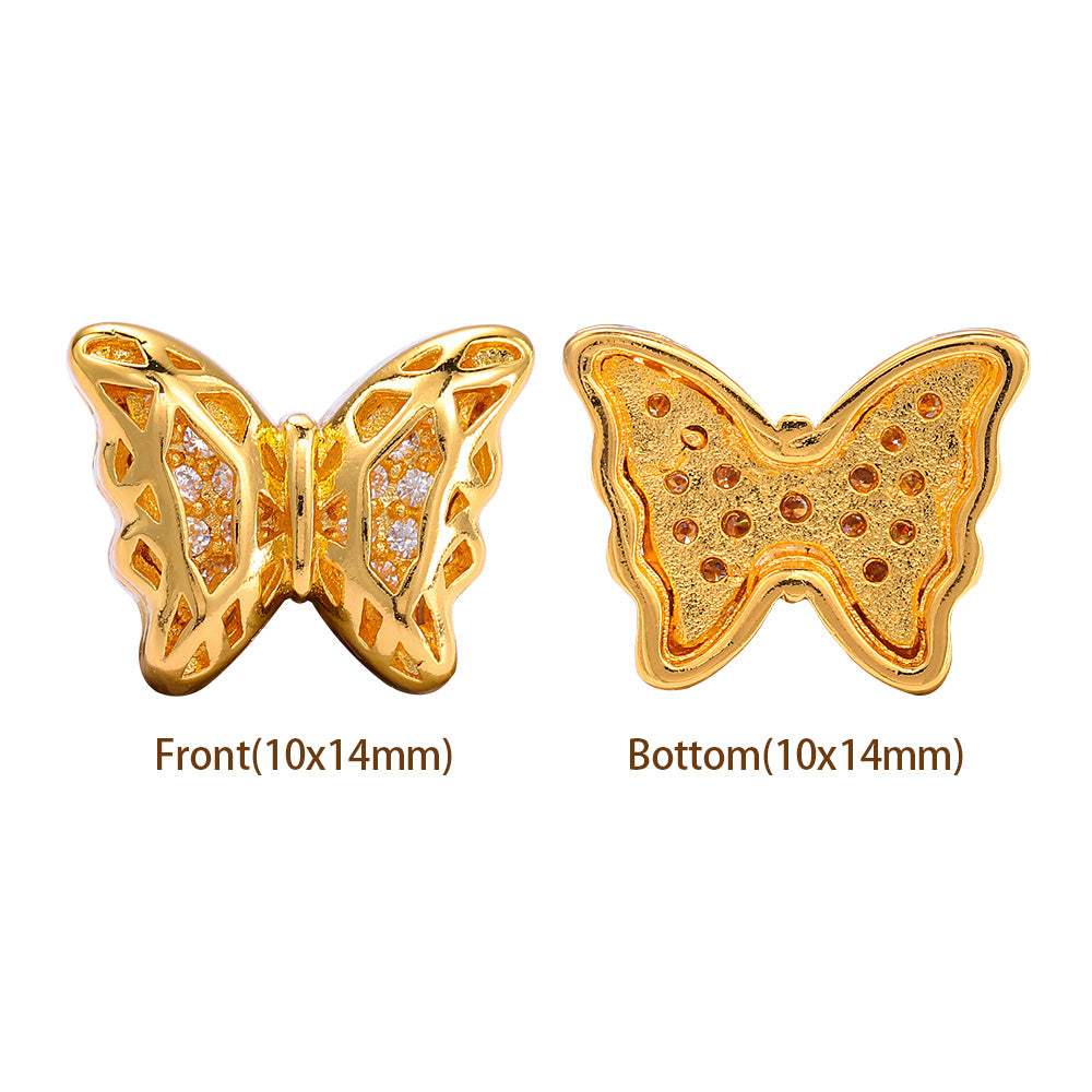 Butterfly Shape Golden Plated High-Quality Sew-on Alloy Charms Inlaid Cubic Zirconia