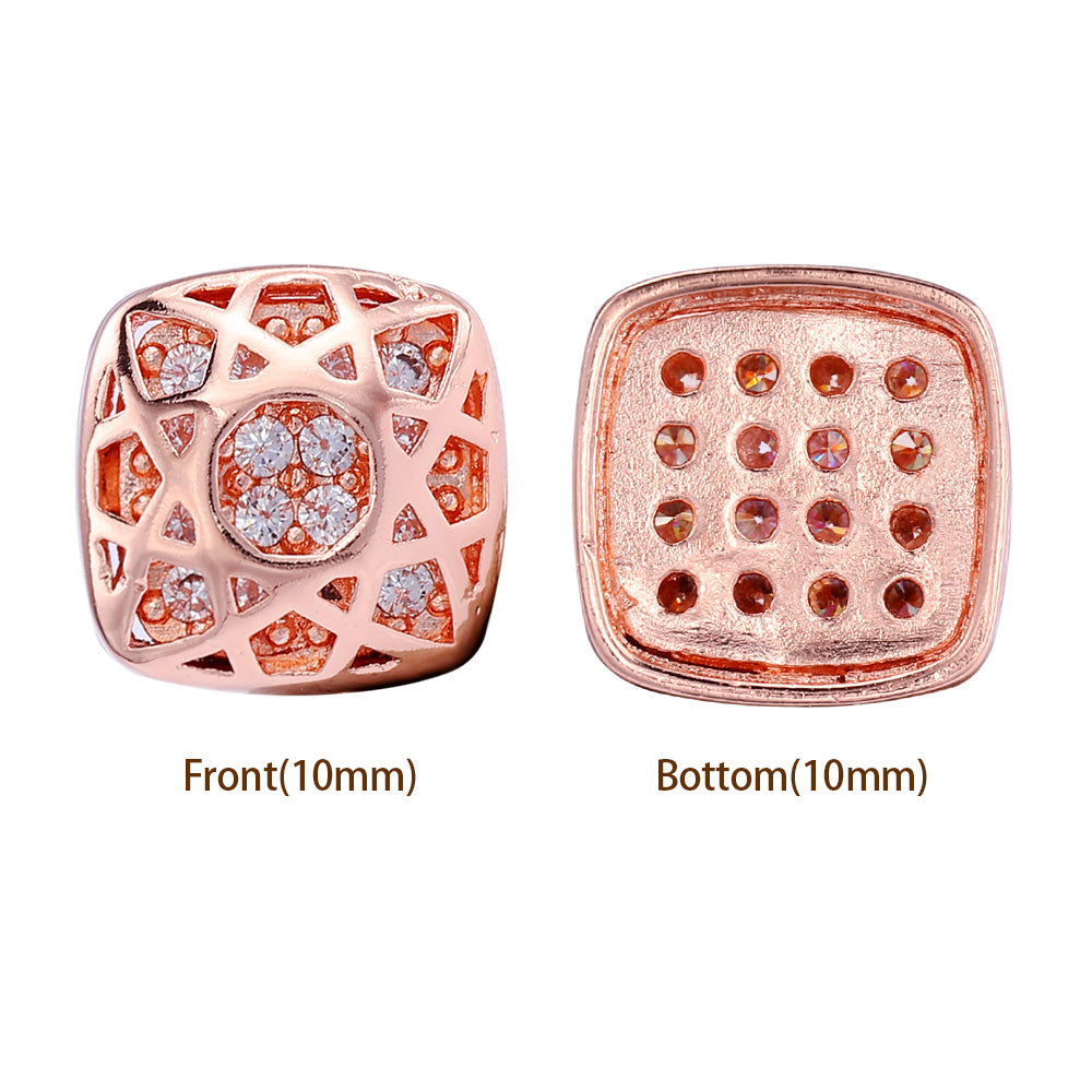 Cushion Square Shape Rose Gold Plated High-Quality Sew-on Alloy Charms Inlaid Cubic Zirconia