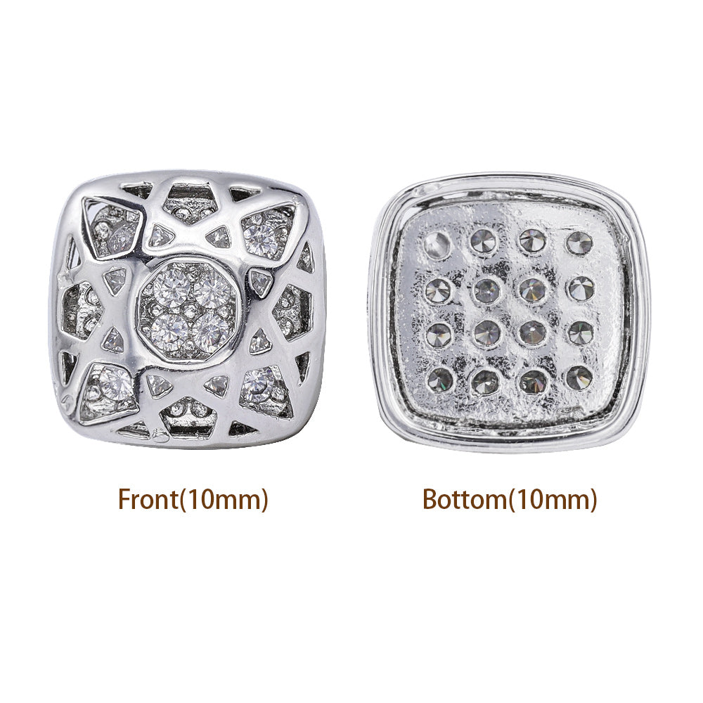 Cushion Square Shape Imitation Rhodium Plated High-Quality Sew-on Alloy Charms Inlaid Cubic Zirconia