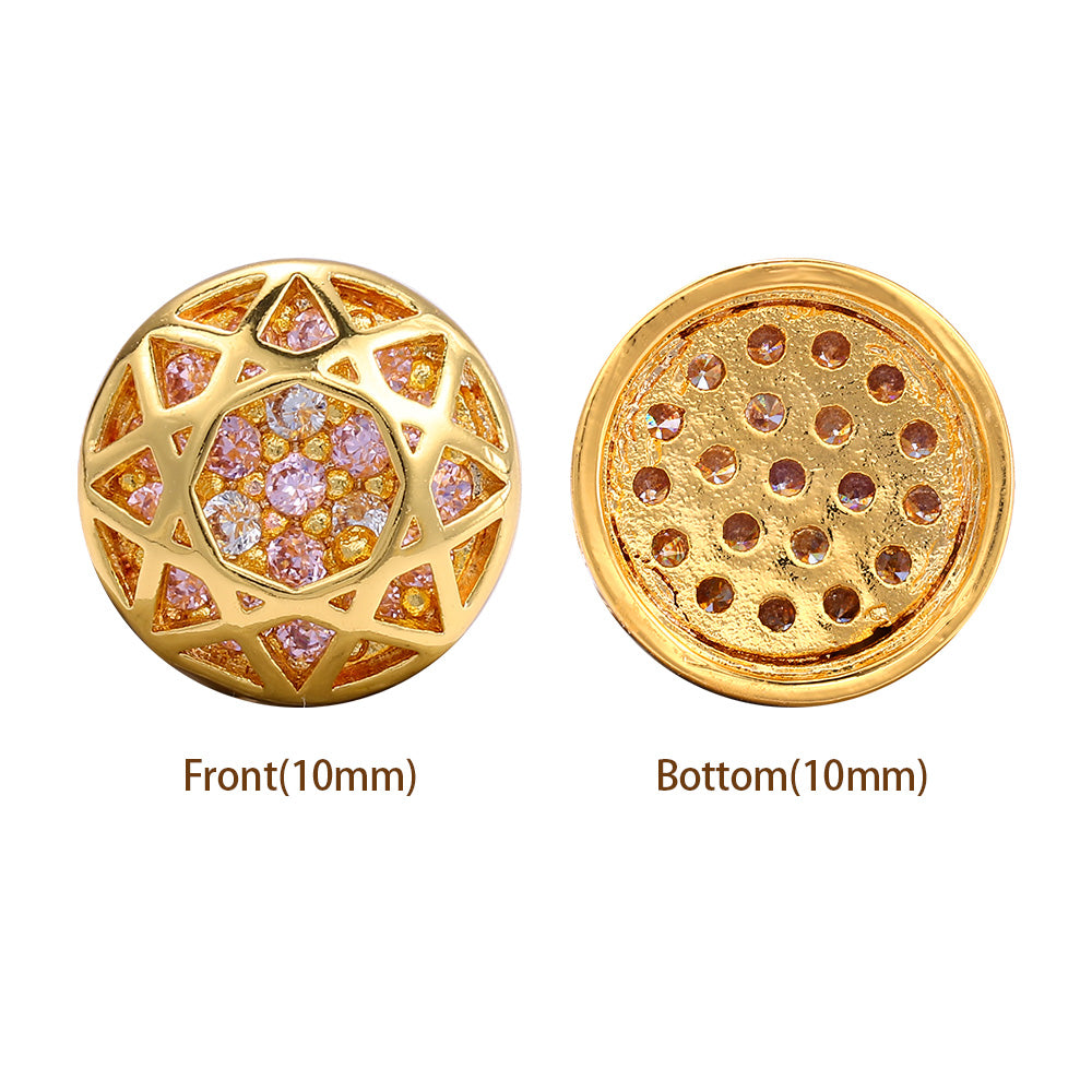 Round Shape Golden Plated High-Quality Sew-on Alloy Charms Inlaid Cubic Zirconia