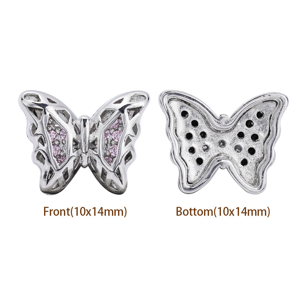 Butterfly Shape Imitation Rhodium Plated High-Quality Sew-on Alloy Charms Inlaid Cubic Zirconia