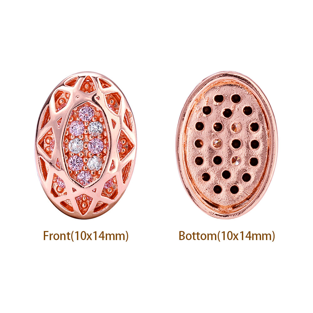 Oval Shape Rose Gold Plated High-Quality Sew-on Alloy Charms Inlaid Cubic Zirconia