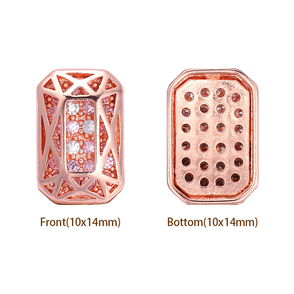 Octagon Shape Rose Gold Plated High-Quality Sew-on Alloy Charms Inlaid Cubic Zirconia