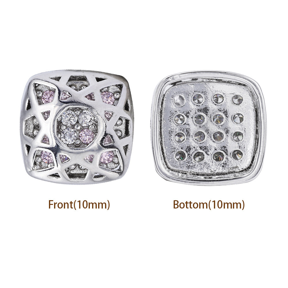 Cushion Square Shape Imitation Rhodium Plated High-Quality Sew-on Alloy Charms Inlaid Cubic Zirconia