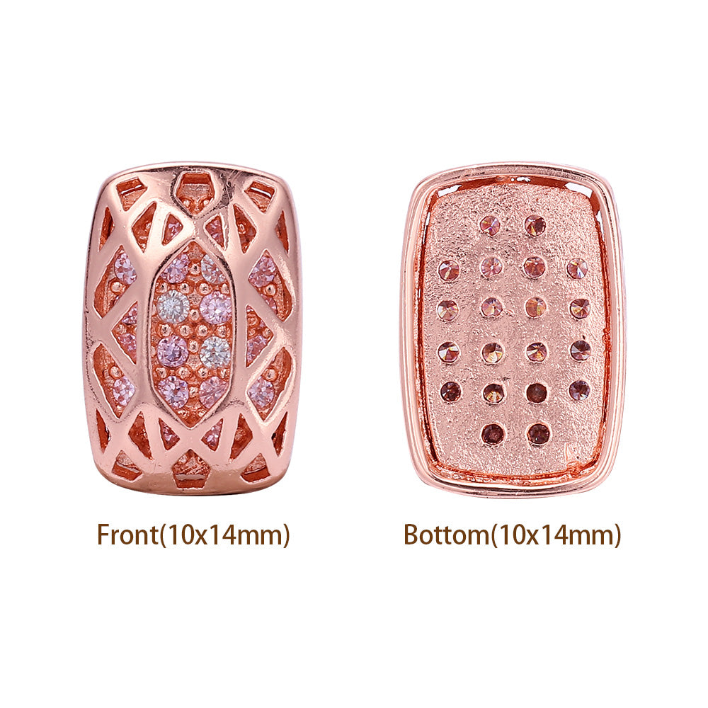 Cushion Rectangle Shape Rose Gold Plated High-Quality Sew-on Alloy Charms Inlaid Cubic Zirconia