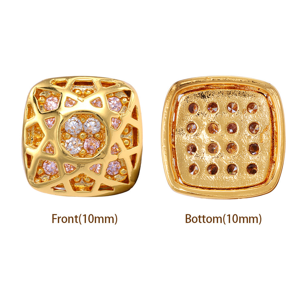 Cushion Square Shape Golden Plated High-Quality Sew-on Alloy Charms Inlaid Cubic Zirconia