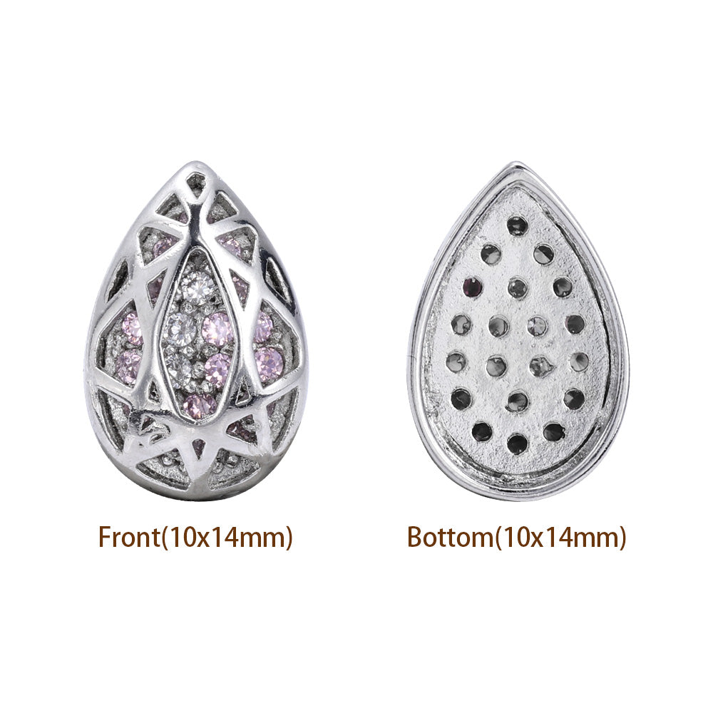 Drop Shape Imitation Rhodium Plated High-Quality Sew-on Alloy Charms Inlaid Cubic Zirconia