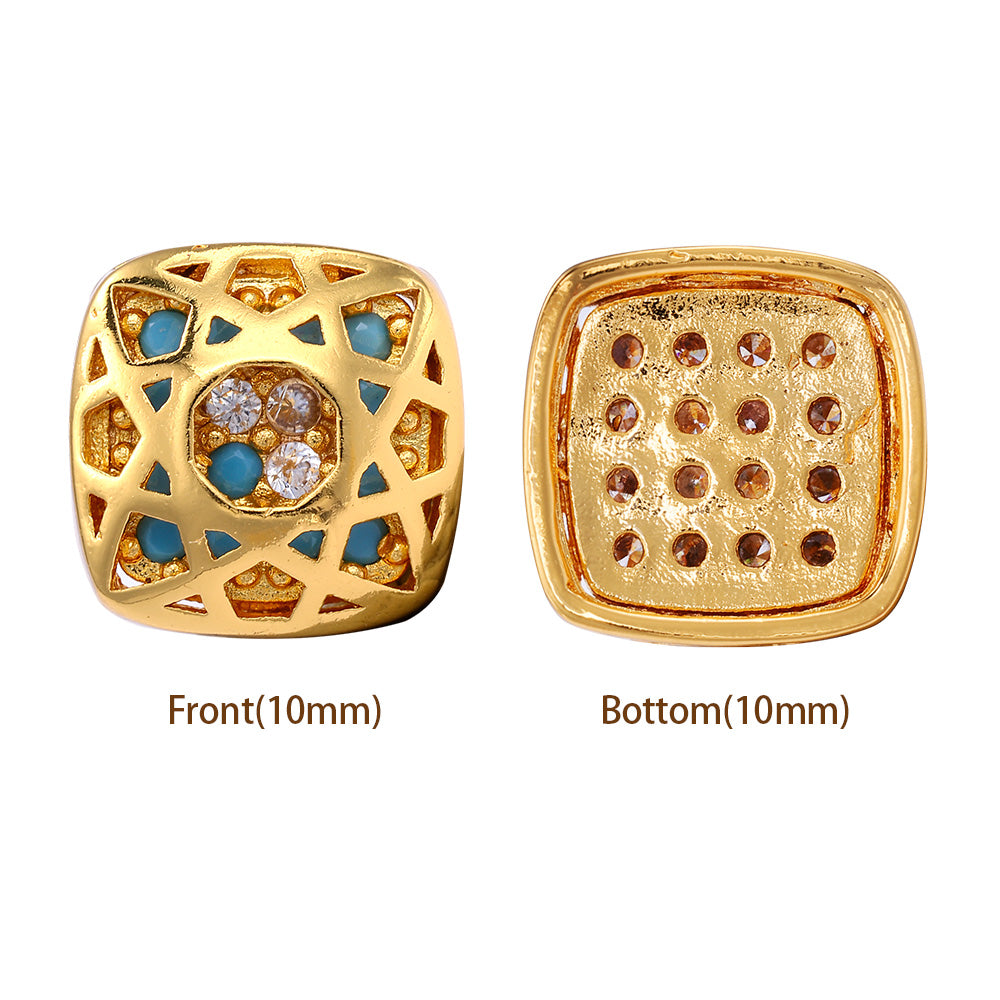 Cushion Square Shape Golden Plated High-Quality Sew-on Alloy Charms Inlaid Cubic Zirconia