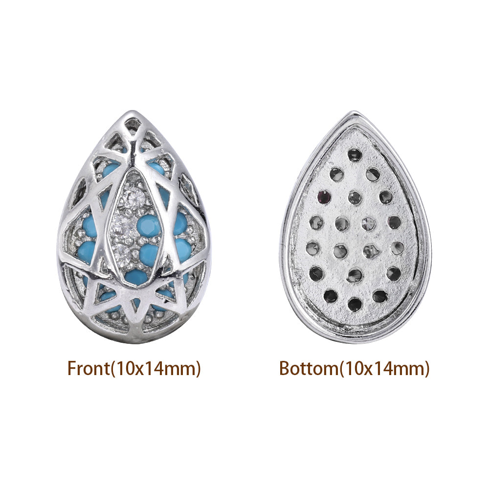 Drop Shape Imitation Rhodium Plated High-Quality Sew-on Alloy Charms Inlaid Cubic Zirconia