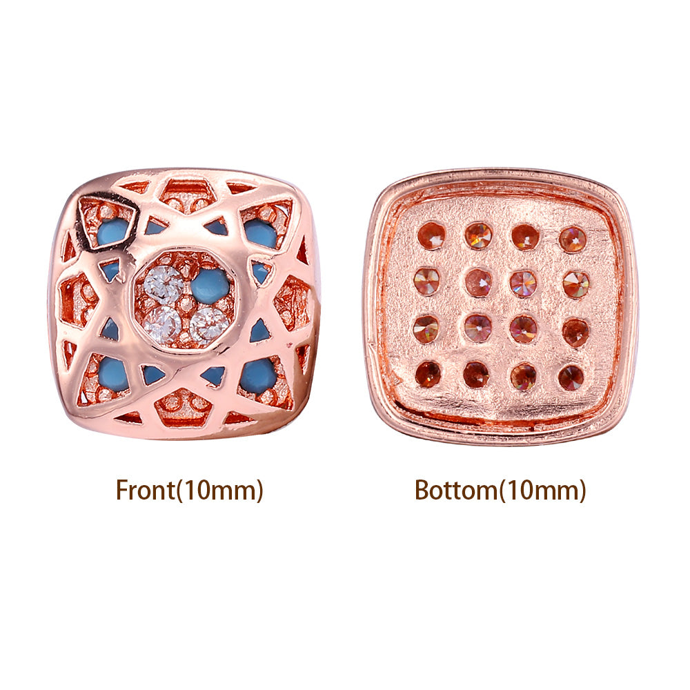 Cushion Square Shape Rose Gold Plated High-Quality Sew-on Alloy Charms Inlaid Cubic Zirconia