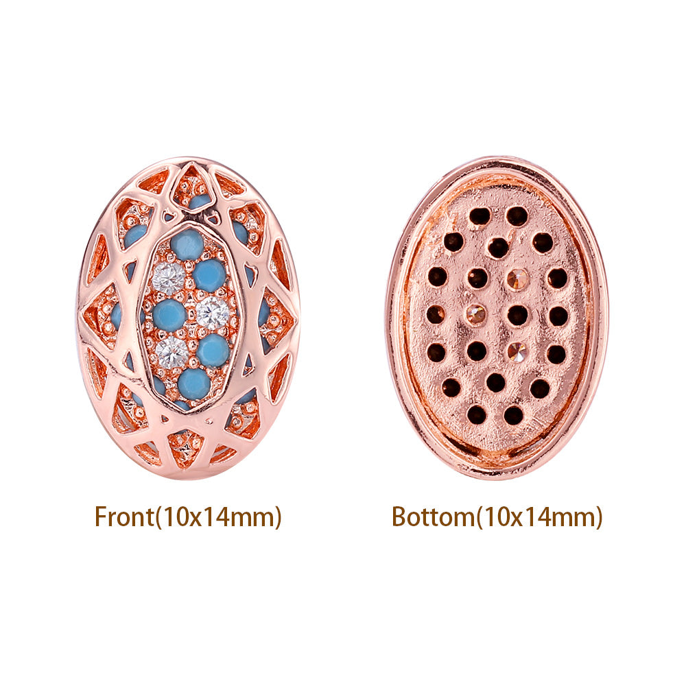 Oval Shape Rose Gold Plated High-Quality Sew-on Alloy Charms Inlaid Cubic Zirconia