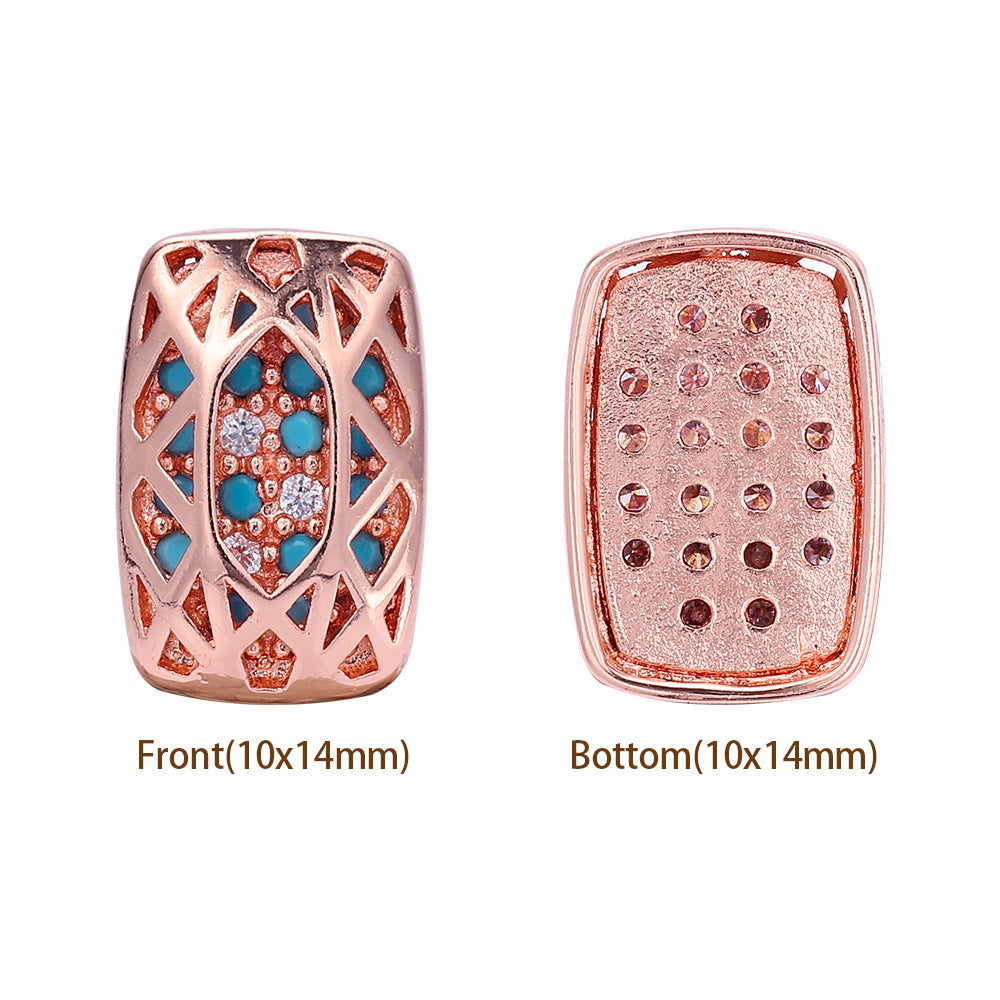 Cushion Rectangle Shape Rose Gold Plated High-Quality Sew-on Alloy Charms Inlaid Cubic Zirconia