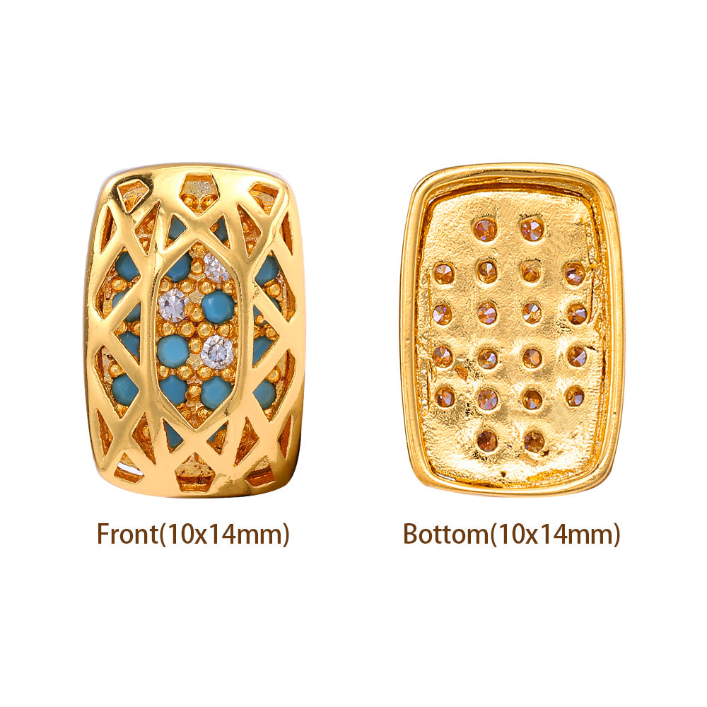 Cushion Rectangle Shape Golden Plated High-Quality Sew-on Alloy Charms Inlaid Cubic Zirconia