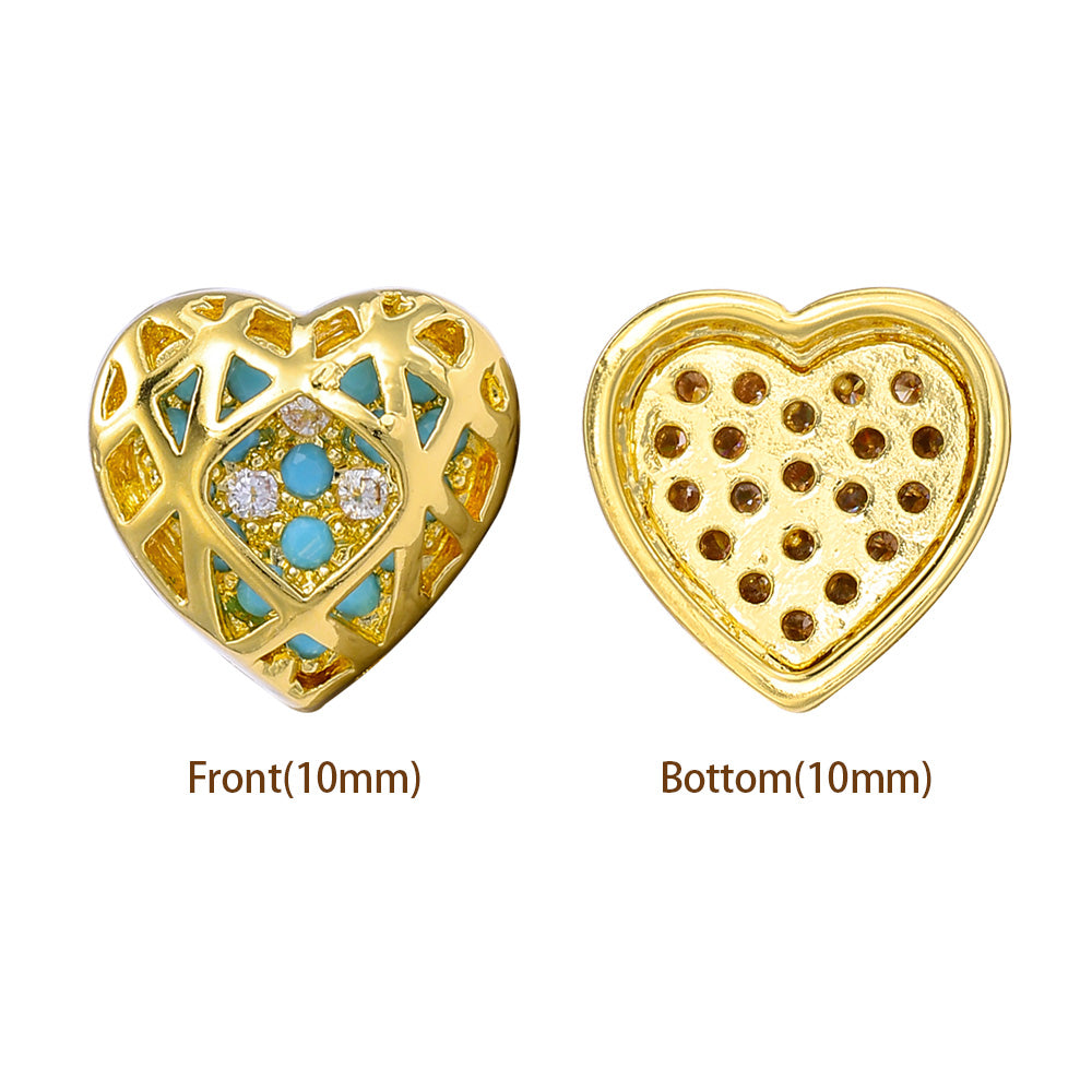 Heart Shape Golden Plated High-Quality Sew-on Alloy Charms Inlaid Cubic Zirconia