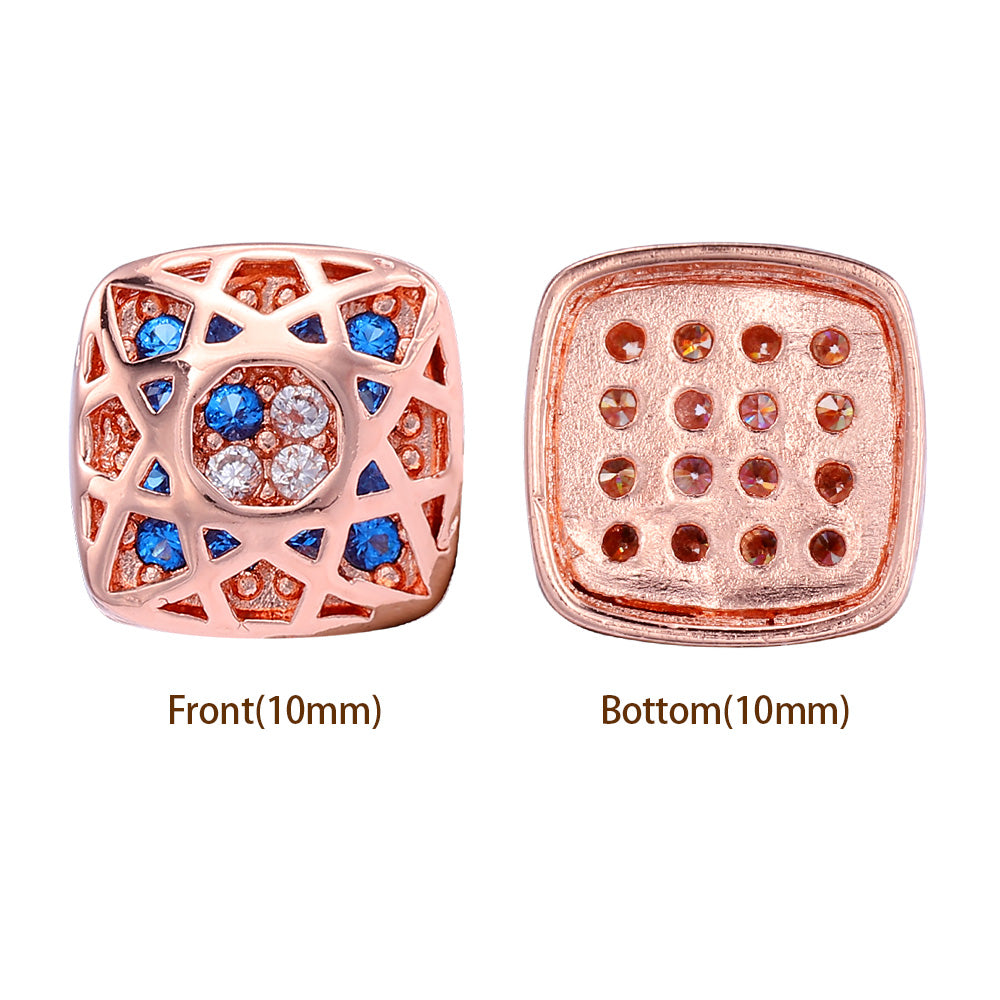 Cushion Square Shape Rose Gold Plated High-Quality Sew-on Alloy Charms Inlaid Cubic Zirconia