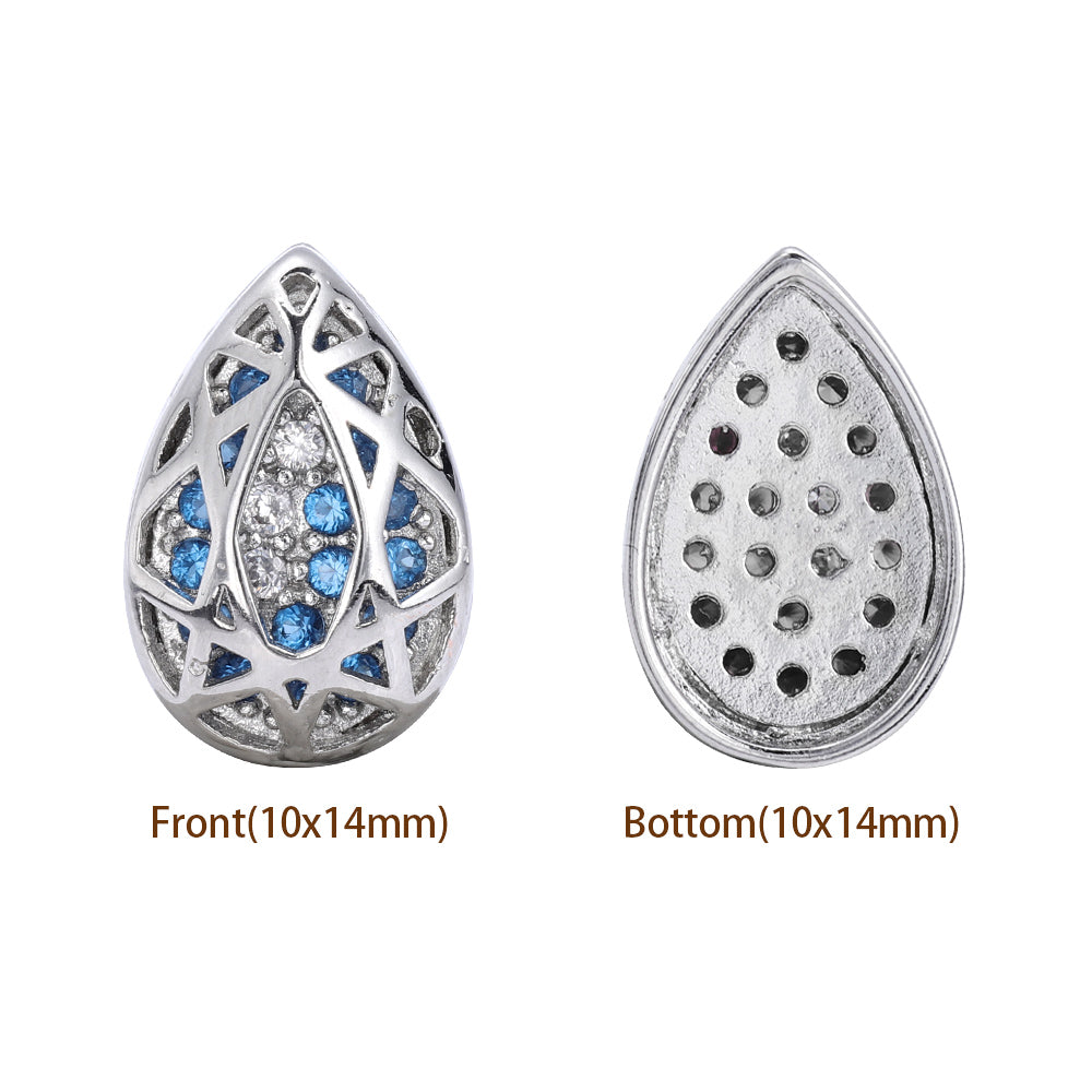 Drop Shape Imitation Rhodium Plated High-Quality Sew-on Alloy Charms Inlaid Cubic Zirconia