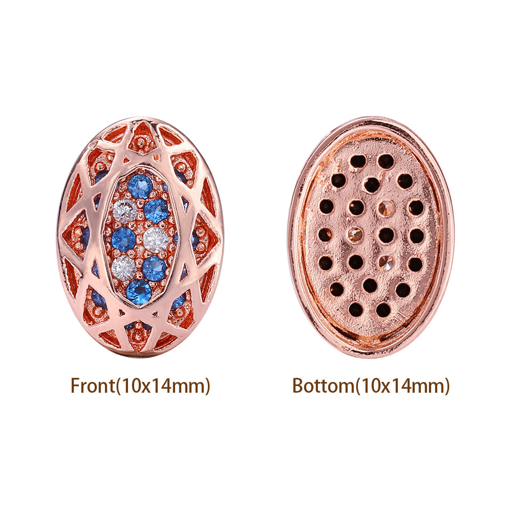 Oval Shape Rose Gold Plated High-Quality Sew-on Alloy Charms Inlaid Cubic Zirconia