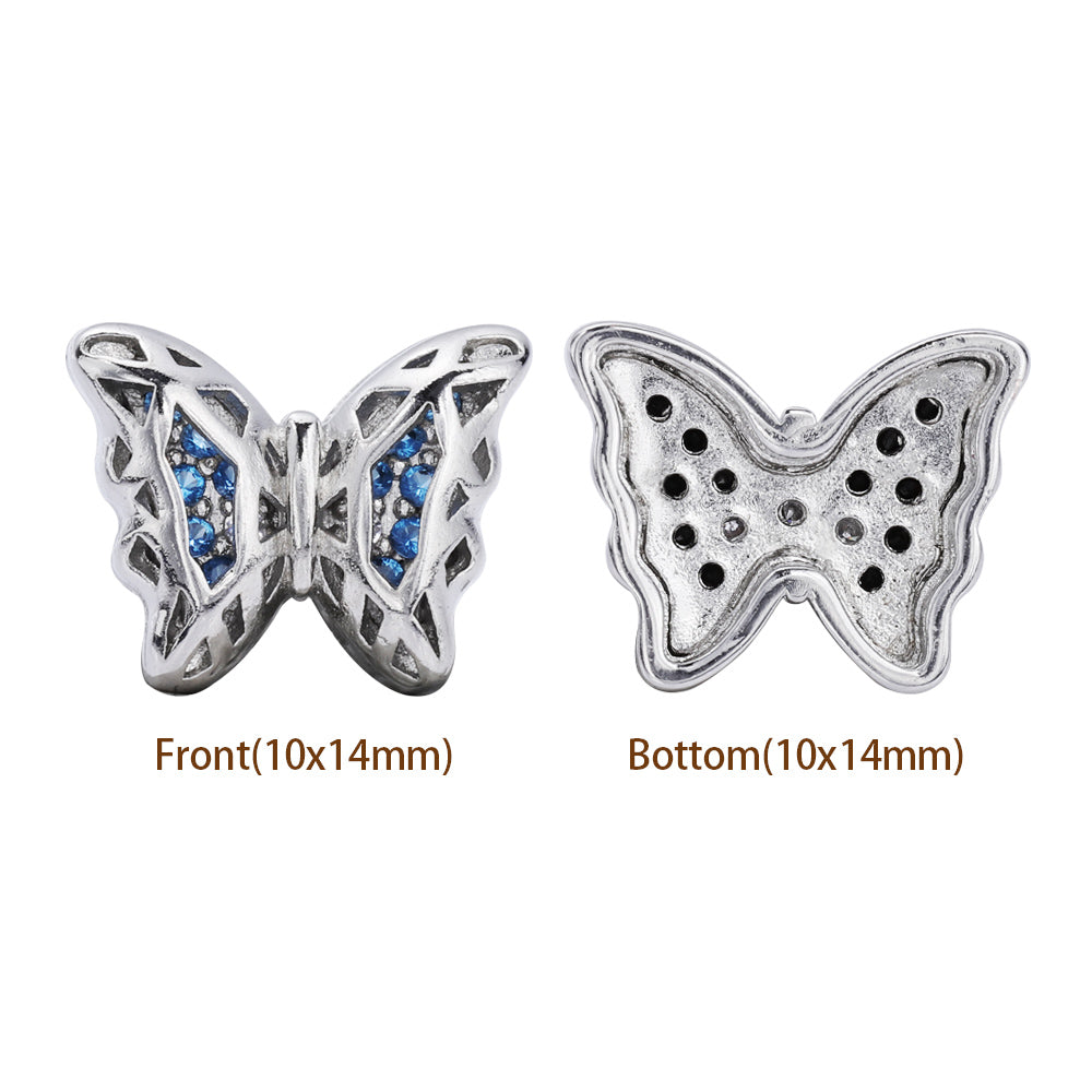 Butterfly Shape Imitation Rhodium Plated High-Quality Sew-on Alloy Charms Inlaid Cubic Zirconia