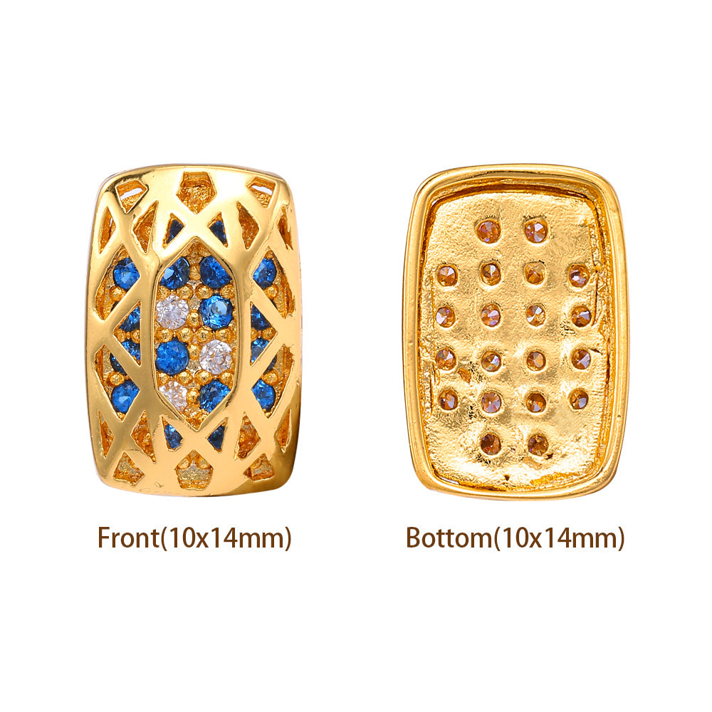 Cushion Rectangle Shape Golden Plated High-Quality Sew-on Alloy Charms Inlaid Cubic Zirconia