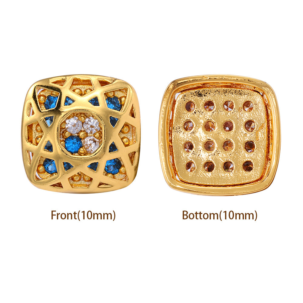 Cushion Square Shape Golden Plated High-Quality Sew-on Alloy Charms Inlaid Cubic Zirconia