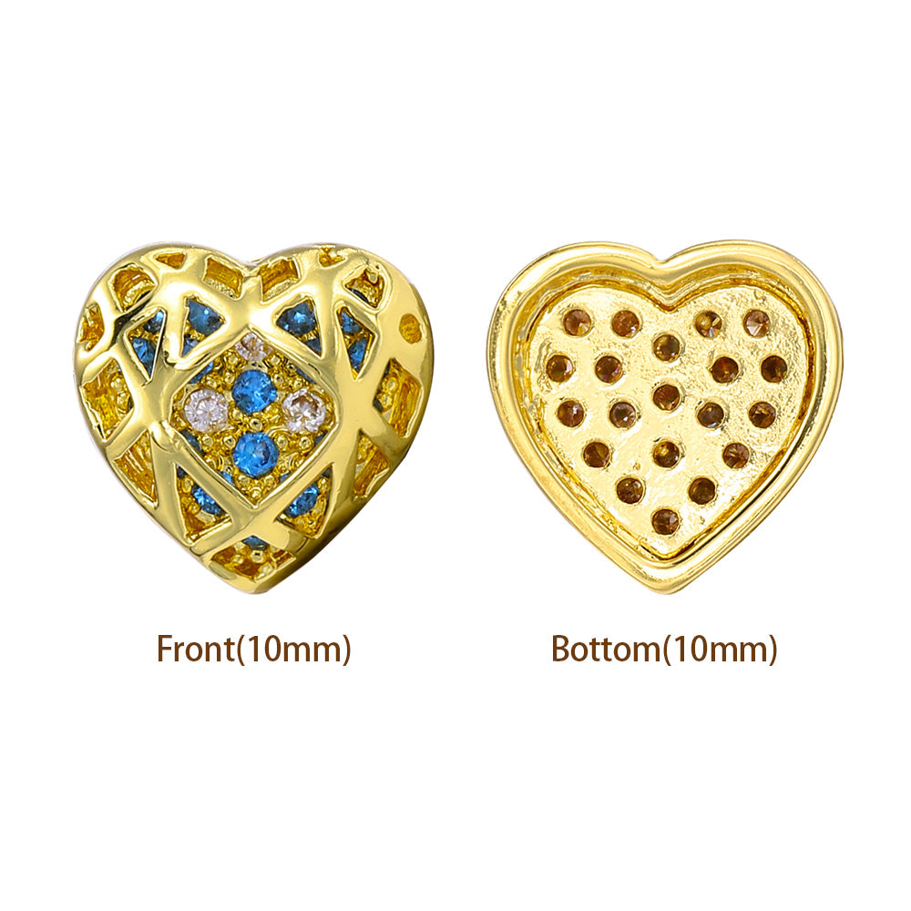 Heart Shape Golden Plated High-Quality Sew-on Alloy Charms Inlaid Cubic Zirconia